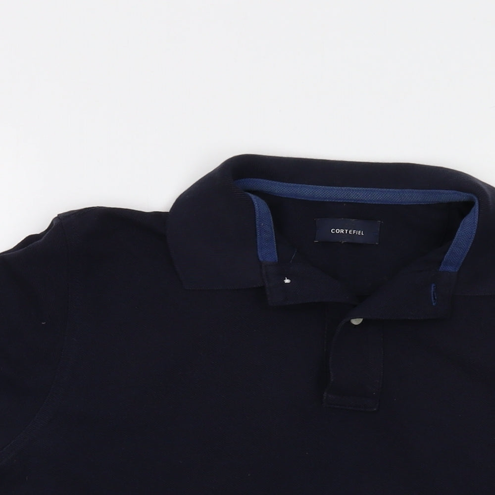 Cortefiel Mens Blue Cotton Polo Size M Collared Button
