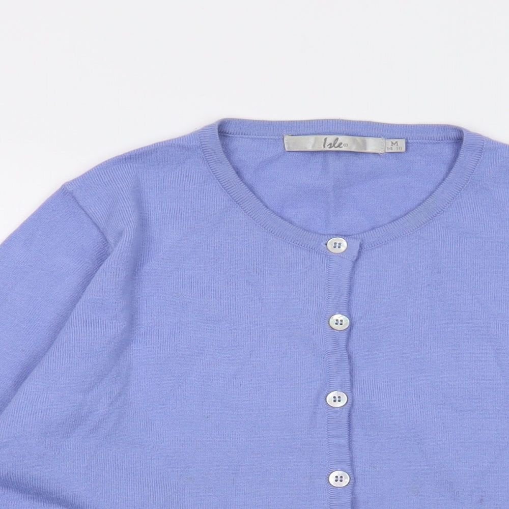 Womens UK Size 14 Isle Blue Cardigan Jumper