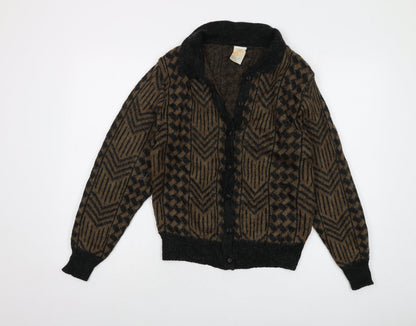 Asddale Womens Brown V-Neck Geometric Acrylic Cardigan Jumper Size 12