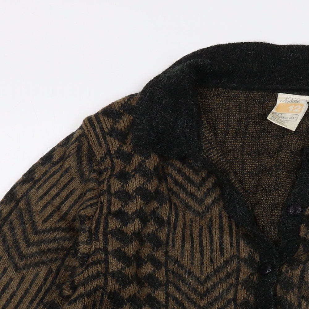Asddale Womens Brown V-Neck Geometric Acrylic Cardigan Jumper Size 12