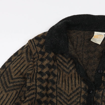 Asddale Womens Brown V-Neck Geometric Acrylic Cardigan Jumper Size 12