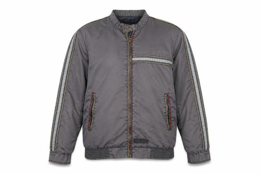 Front view of French Connection men’s grey bomber jacket jacket, size S, zip