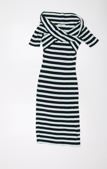 Oasis Womens Multicoloured Striped Viscose Bodycon Size XS V-Neck Pullover