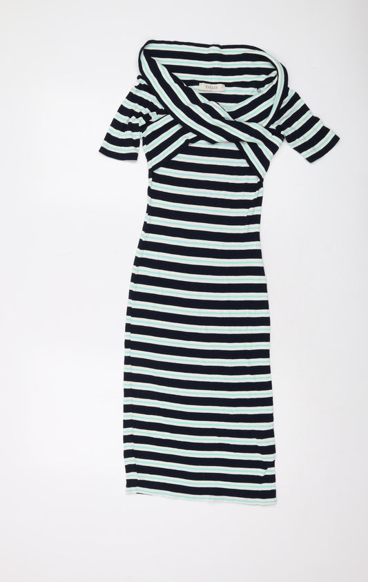 Oasis Womens Multicoloured Striped Viscose Bodycon Size XS V-Neck Pullover