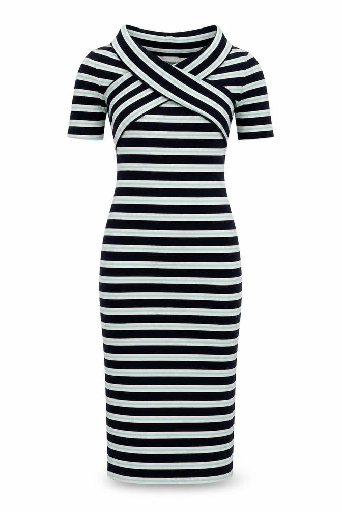 Oasis Womens Multicoloured Striped Viscose Bodycon Size XS V-Neck Pullover