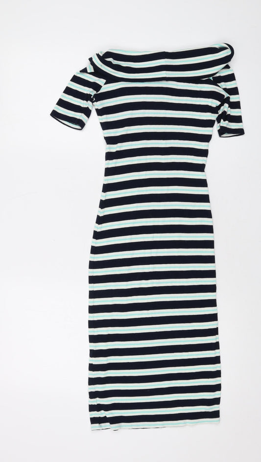 Oasis Womens Multicoloured Striped Viscose Bodycon Size XS V-Neck Pullover