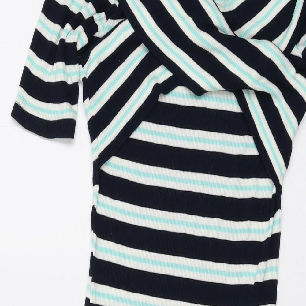 Oasis Womens Multicoloured Striped Viscose Bodycon Size XS V-Neck Pullover