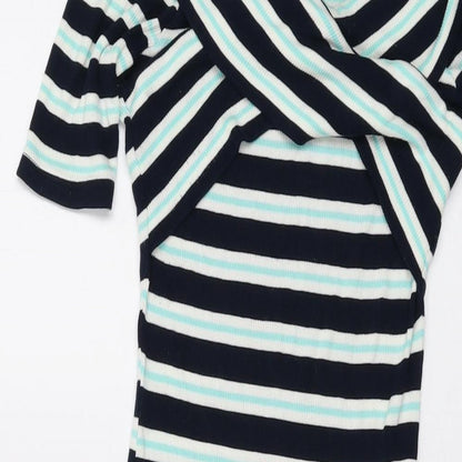 Oasis Womens Multicoloured Striped Viscose Bodycon Size XS V-Neck Pullover