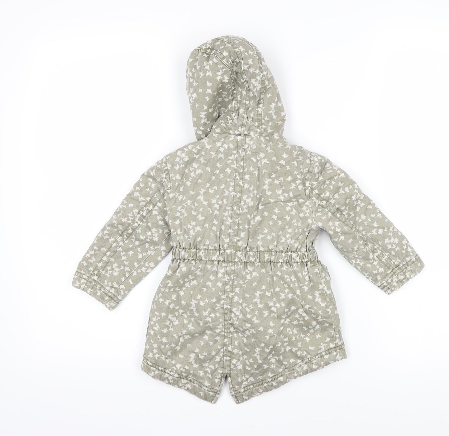 Mothercare Girls Green Geometric Basic Coat Coat Size 12-18 Months Zip - Butterflies