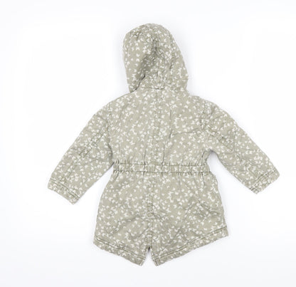 Mothercare Girls Green Geometric Basic Coat Coat Size 12-18 Months Zip - Butterflies