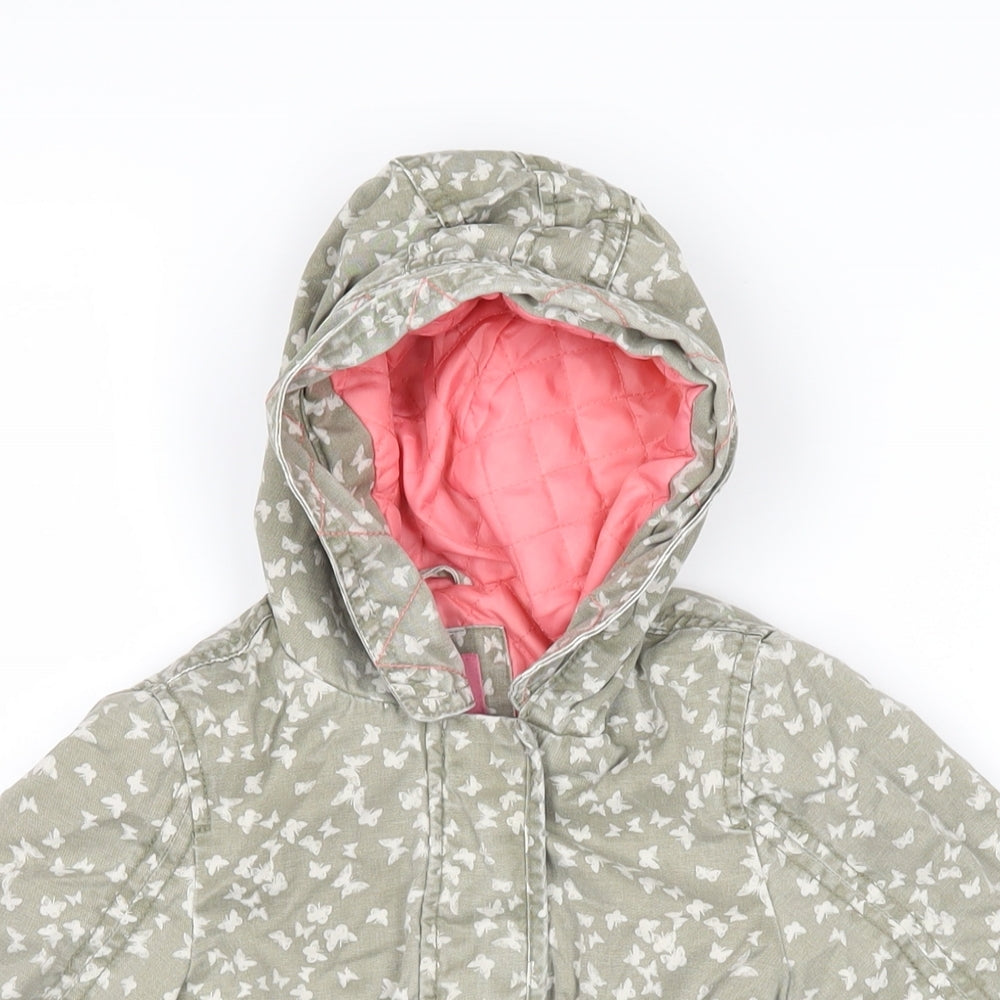Mothercare Girls Green Geometric Basic Coat Coat Size 12-18 Months Zip - Butterflies