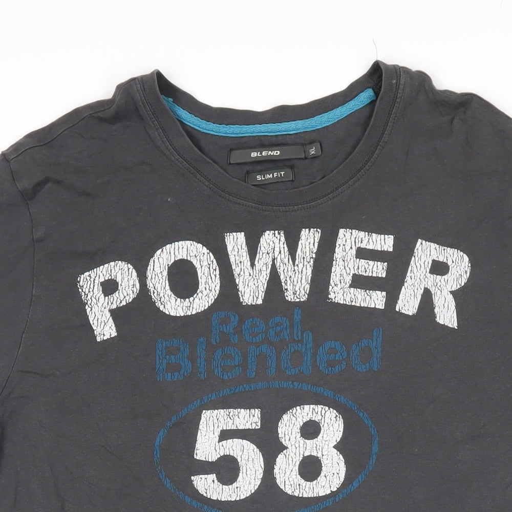 Blend Mens Grey Cotton T-Shirt Size XL Round Neck - POWER real blended 58