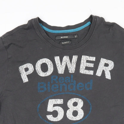 Blend Mens Grey Cotton T-Shirt Size XL Round Neck - POWER real blended 58