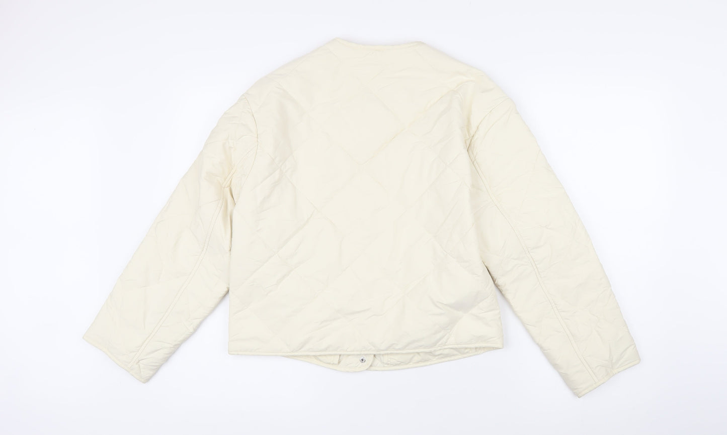MNG Womens Ivory Quilted Jacket Size XS Snap