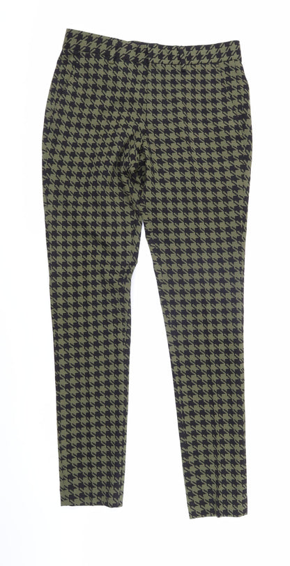 ASOS Womens Green Geometric Polyamide Trousers Size 30 in L31 in Regular Zip - Houndstooth pattern