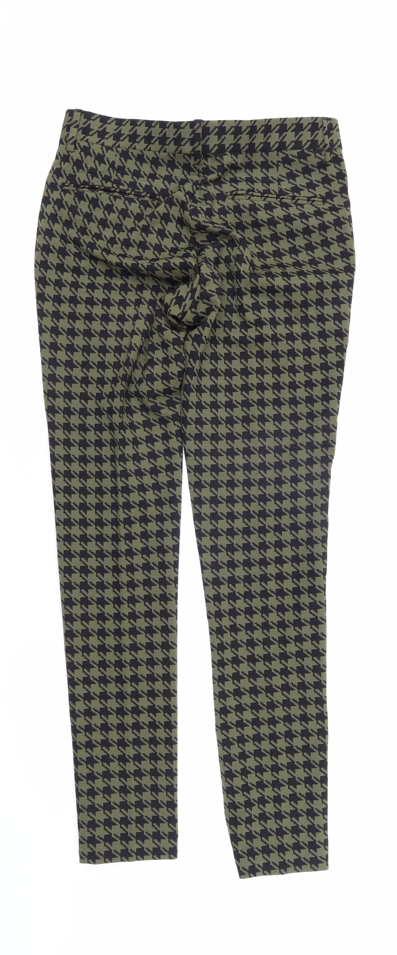 ASOS Womens Green Geometric Polyamide Trousers Size 30 in L31 in Regular Zip - Houndstooth pattern