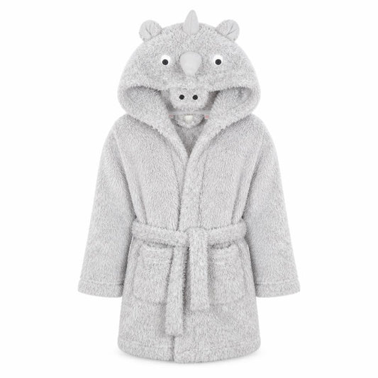 John Lewis Boys Grey Solid 100% Polyester Robe Size 3 Years Tie - Dinosaur hood