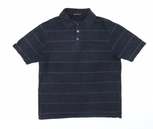 Blue Harbour Mens Blue Striped Cotton Polo Size M Collared Button