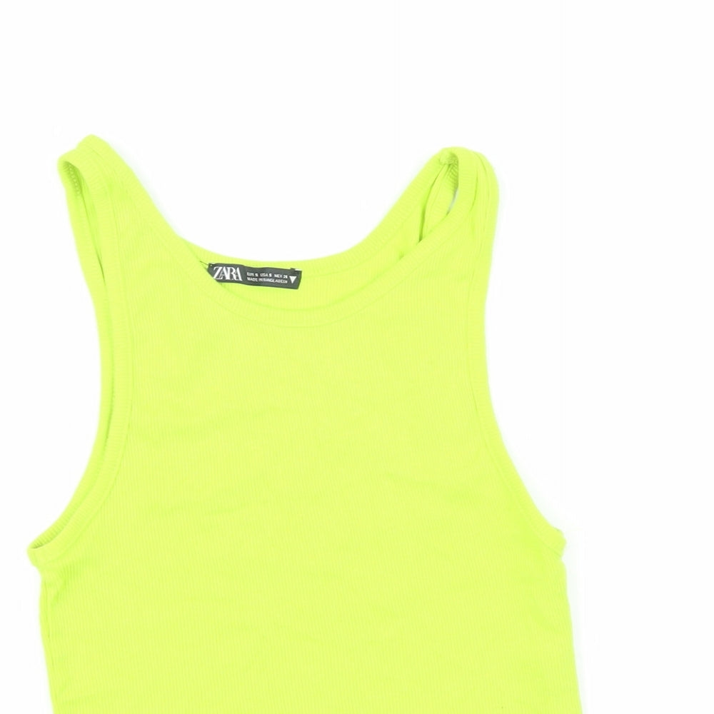 Womens UK Size S Zara Green Basic T-Shirt