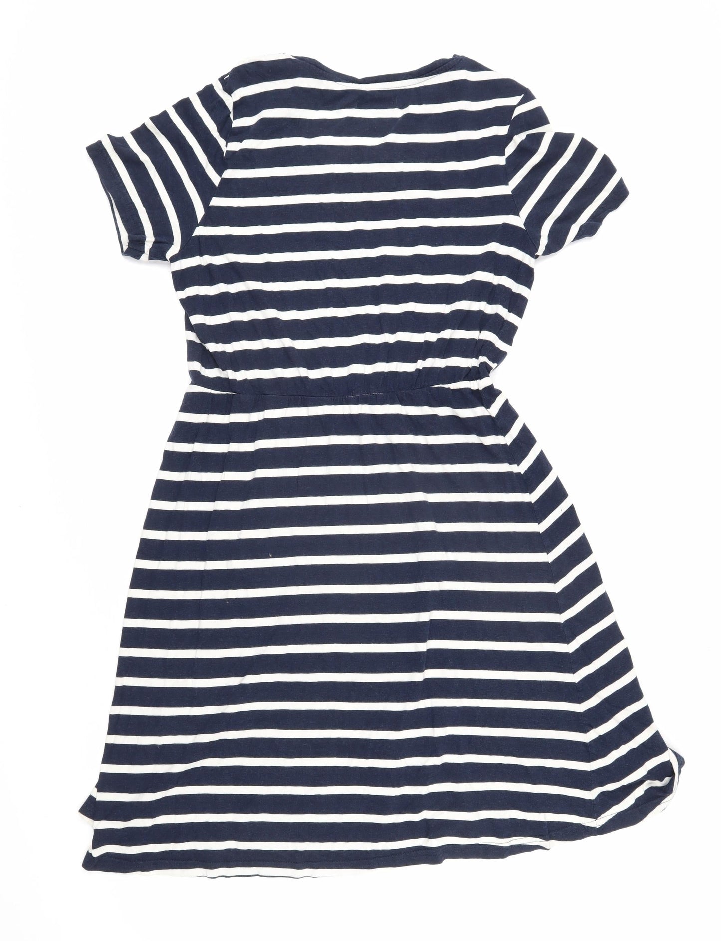 Avenue Womens Blue Striped Cotton T-Shirt Dress Size 12 Boat Neck Pullover