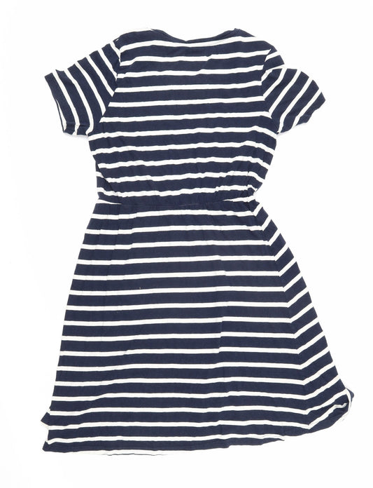 Avenue Womens Blue Striped Cotton T-Shirt Dress Size 12 Boat Neck Pullover