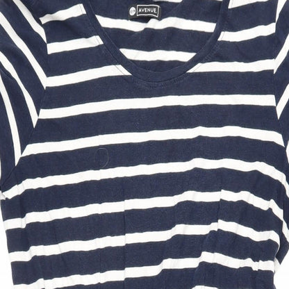 Avenue Womens Blue Striped Cotton T-Shirt Dress Size 12 Boat Neck Pullover