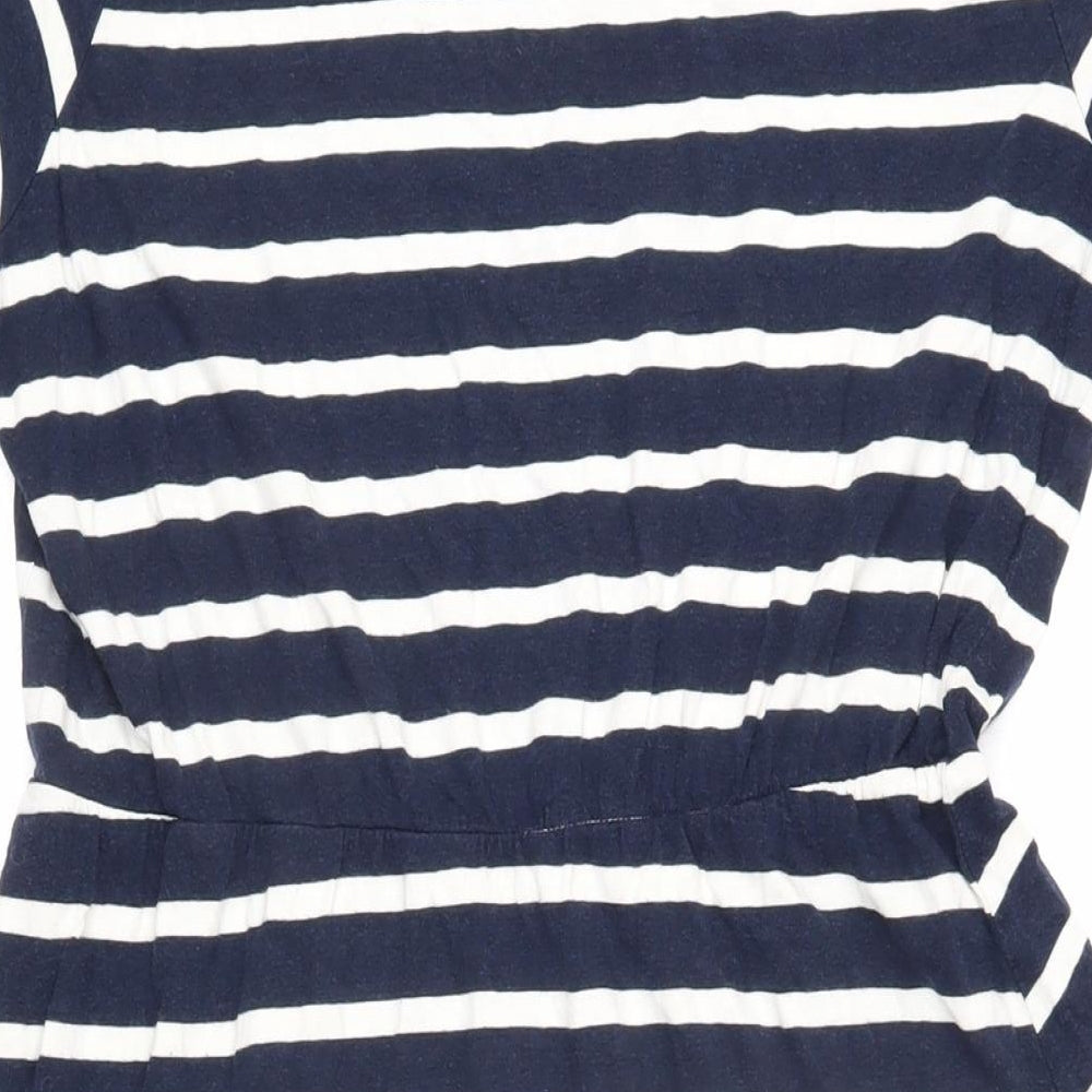 Avenue Womens Blue Striped Cotton T-Shirt Dress Size 12 Boat Neck Pullover