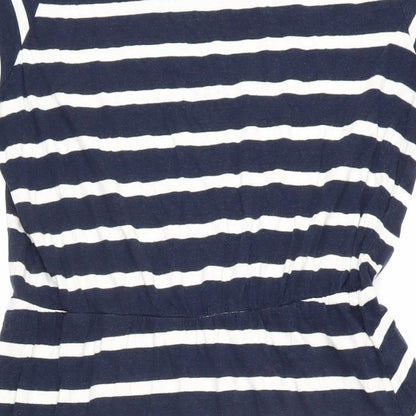Avenue Womens Blue Striped Cotton T-Shirt Dress Size 12 Boat Neck Pullover