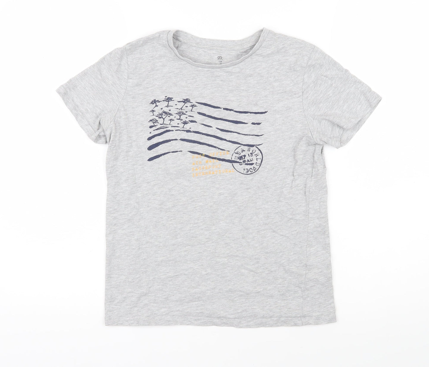 La Redoute Boys Grey Cotton Basic T-Shirt Size 12 Years Round Neck Pullover - Post office Air mail Passport International