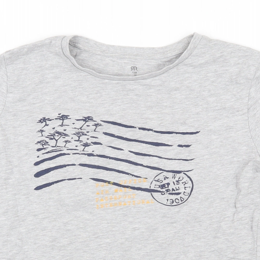 La Redoute Boys Grey Cotton Basic T-Shirt Size 12 Years Round Neck Pullover - Post office Air mail Passport International