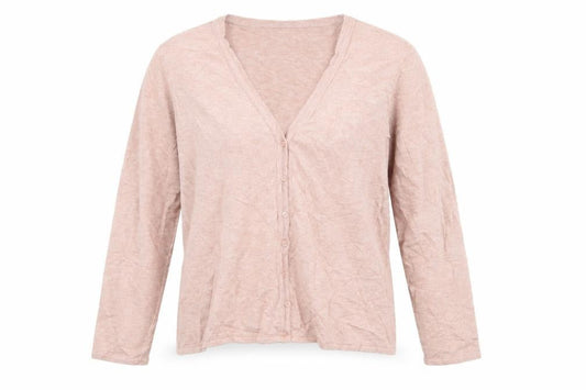 Front view of Vera Moda women’s pink v-neck viscose cardigan jumper, size L