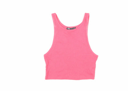 Womens UK Size S Zara Pink Basic T-Shirt