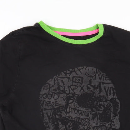 NEXT Girls Black 100% Cotton Basic T-Shirt Size 15 Years Round Neck Pullover - Skull