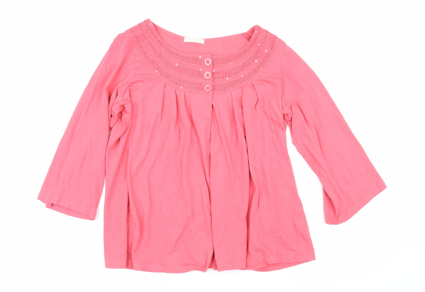 Womens UK Size 16 Marks and Spencer Pink Basic Button-Up