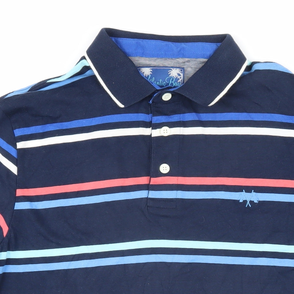 Alantic bay Mens Multicoloured Striped 100% Cotton Polo Size S Collared Button