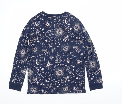 Marks and Spencer Girls Blue Geometric 100% Cotton Pullover Sweatshirt Size 11-12 Years Pullover - Moon & Stars