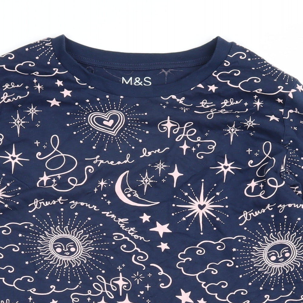 Marks and Spencer Girls Blue Geometric 100% Cotton Pullover Sweatshirt Size 11-12 Years Pullover - Moon & Stars