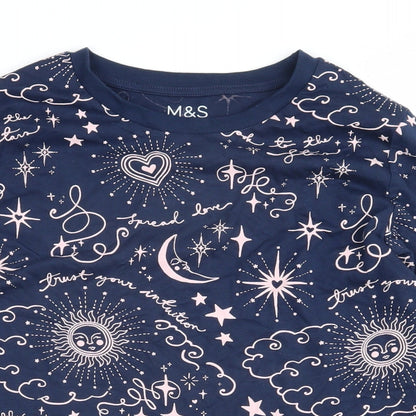 Marks and Spencer Girls Blue Geometric 100% Cotton Pullover Sweatshirt Size 11-12 Years Pullover - Moon & Stars