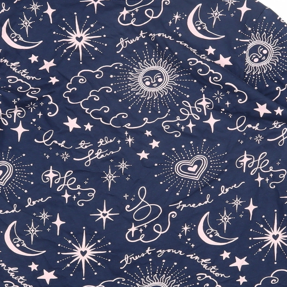 Marks and Spencer Girls Blue Geometric 100% Cotton Pullover Sweatshirt Size 11-12 Years Pullover - Moon & Stars