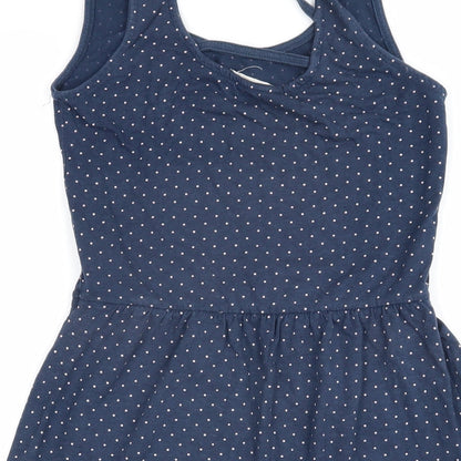 Bershka Womens Blue Polka Dot Cotton A-Line Size S Scoop Neck Pullover