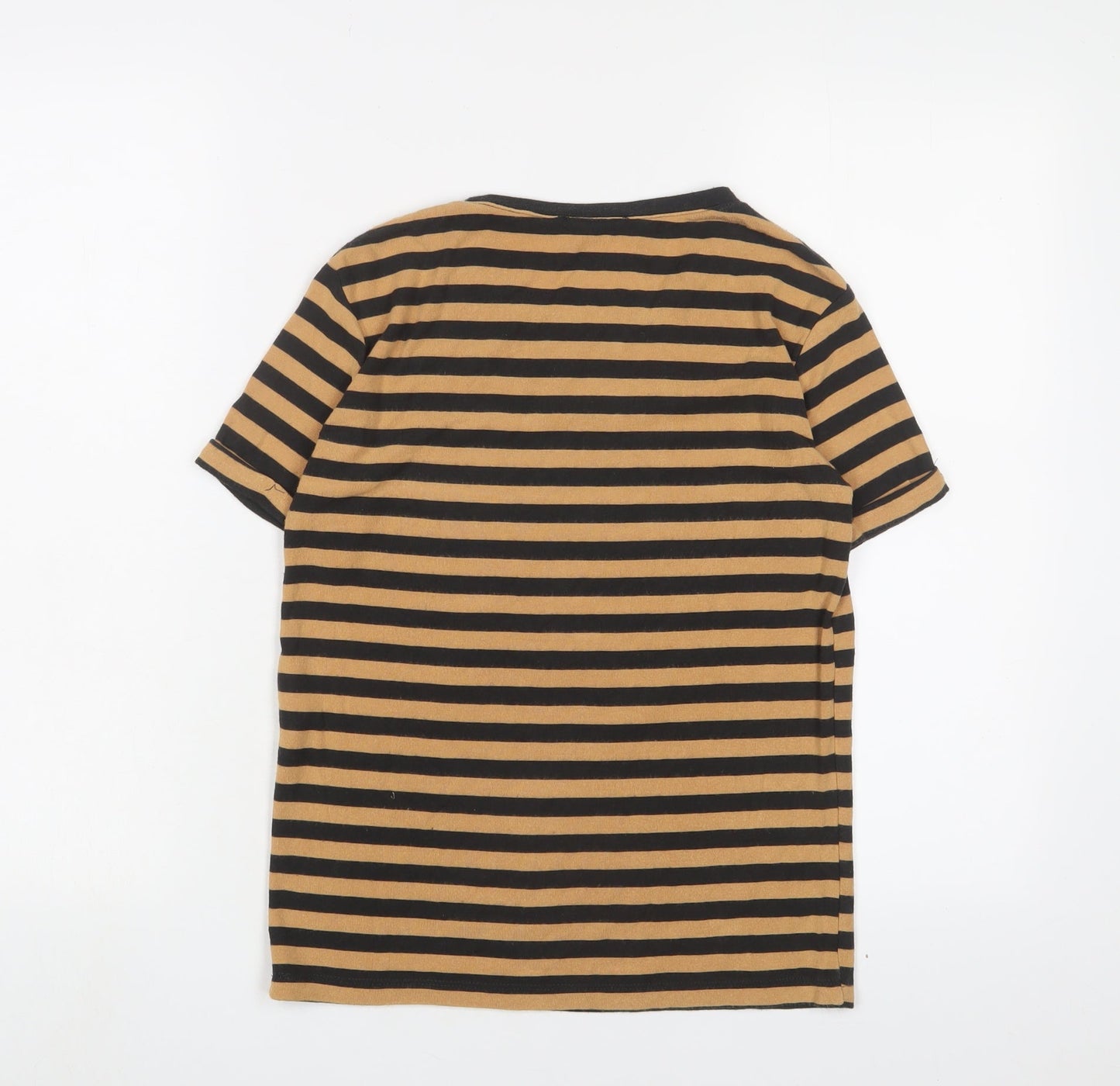 Zara Womens Brown Striped Viscose Basic T-Shirt Size S Crew Neck