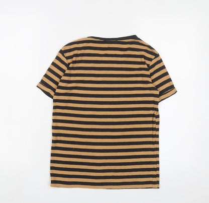 Zara Womens Brown Striped Viscose Basic T-Shirt Size S Crew Neck