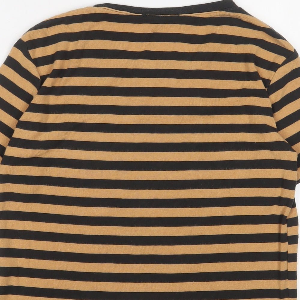 Zara Womens Brown Striped Viscose Basic T-Shirt Size S Crew Neck