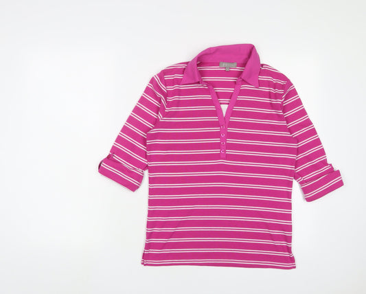 First Avenue Womens Pink Striped Polyester Basic Polo Size S Collared