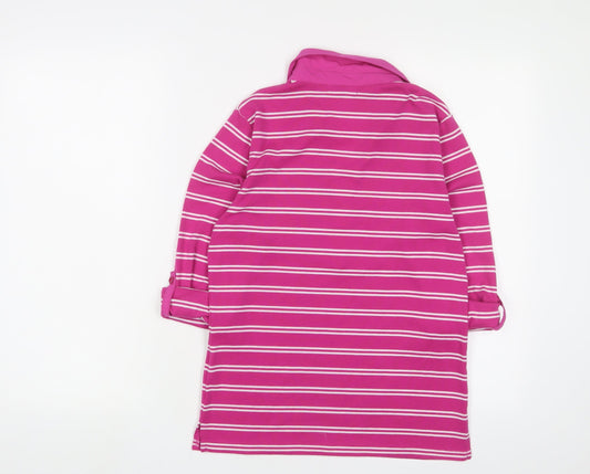 First Avenue Womens Pink Striped Polyester Basic Polo Size S Collared