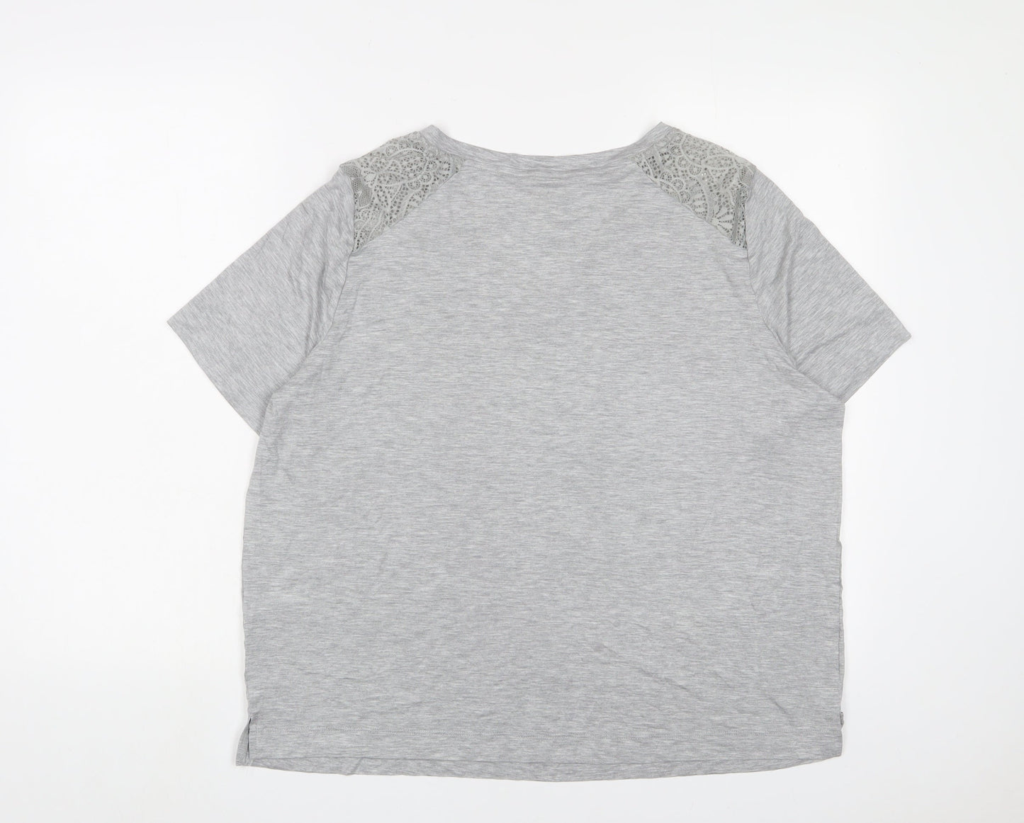 Marks and Spencer Womens Grey Viscose Basic T-Shirt Size L V-Neck Pullover - Lace