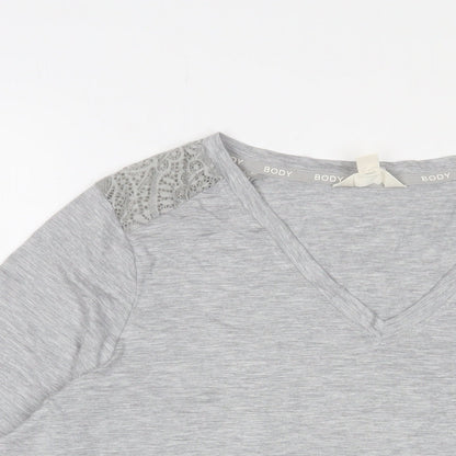 Marks and Spencer Womens Grey Viscose Basic T-Shirt Size L V-Neck Pullover - Lace