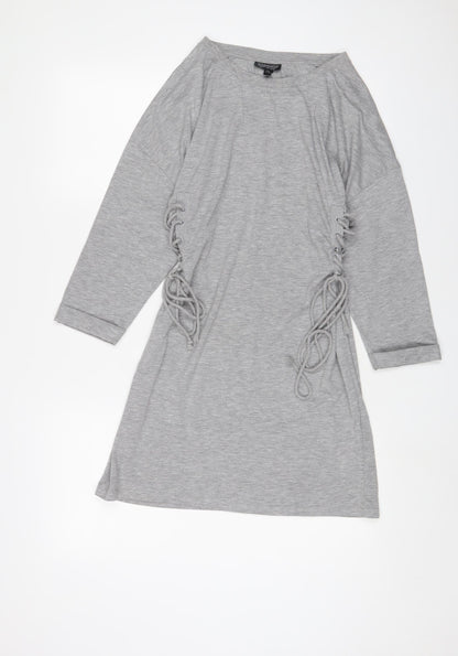 Topshop Womens Grey Cotton A-Line Size 10 Crew Neck Pullover - Tie sides