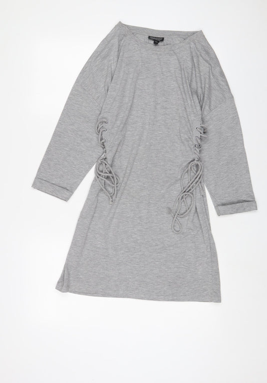 Topshop Womens Grey Cotton A-Line Size 10 Crew Neck Pullover - Tie sides