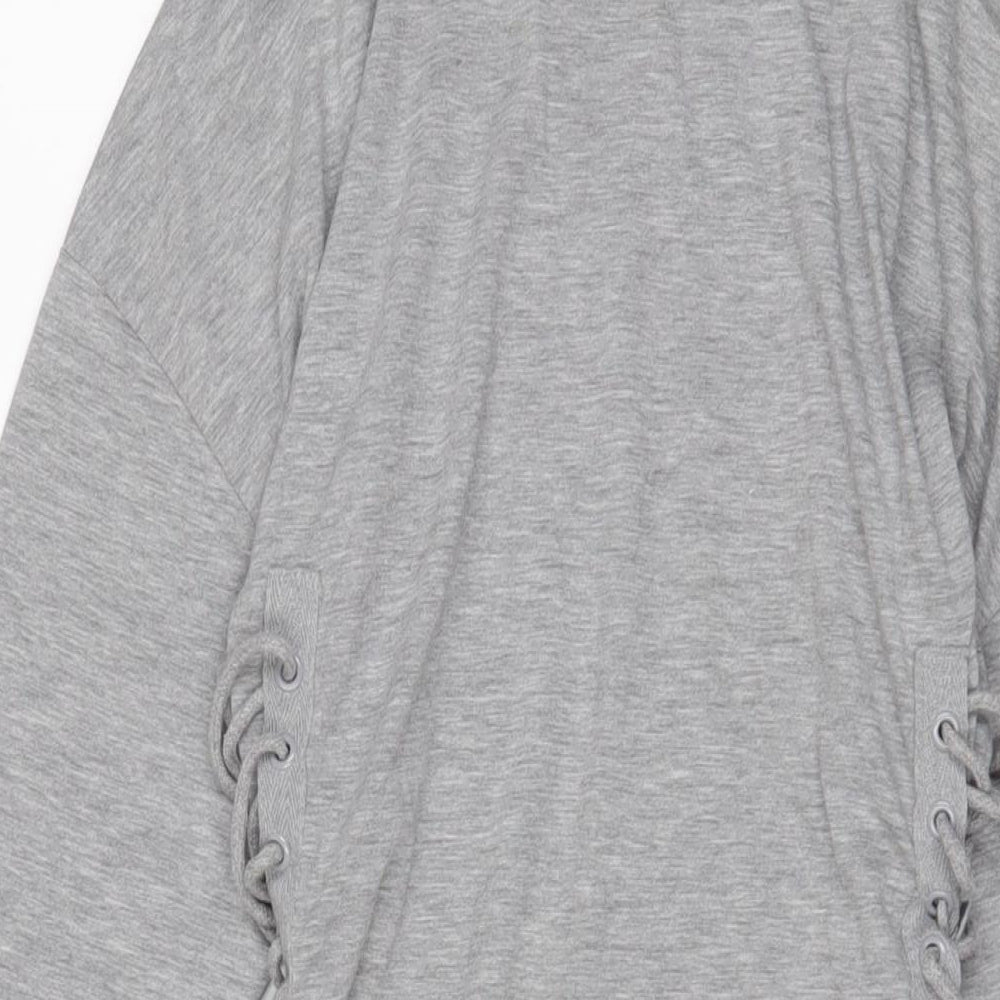 Topshop Womens Grey Cotton A-Line Size 10 Crew Neck Pullover - Tie sides